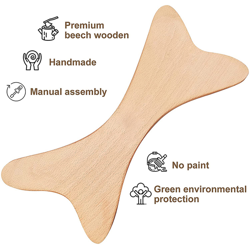 Natural Wooden X-shaped Gua Sha Board Wood Therapy Massage Tools Facial Body Anti Cellulite Deep Tissue Massager