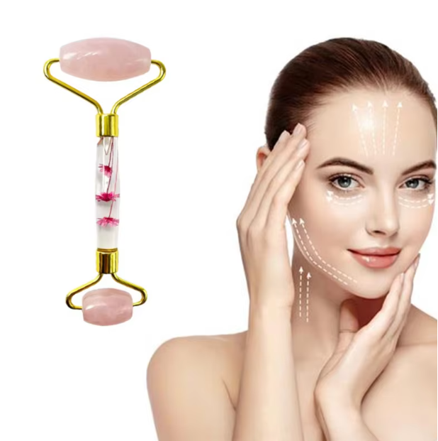 Value Vault 2024 High Quality Roller Massage Natural Anti Aging Transparent Acrylic Handle Rose Quartz Jade Roller