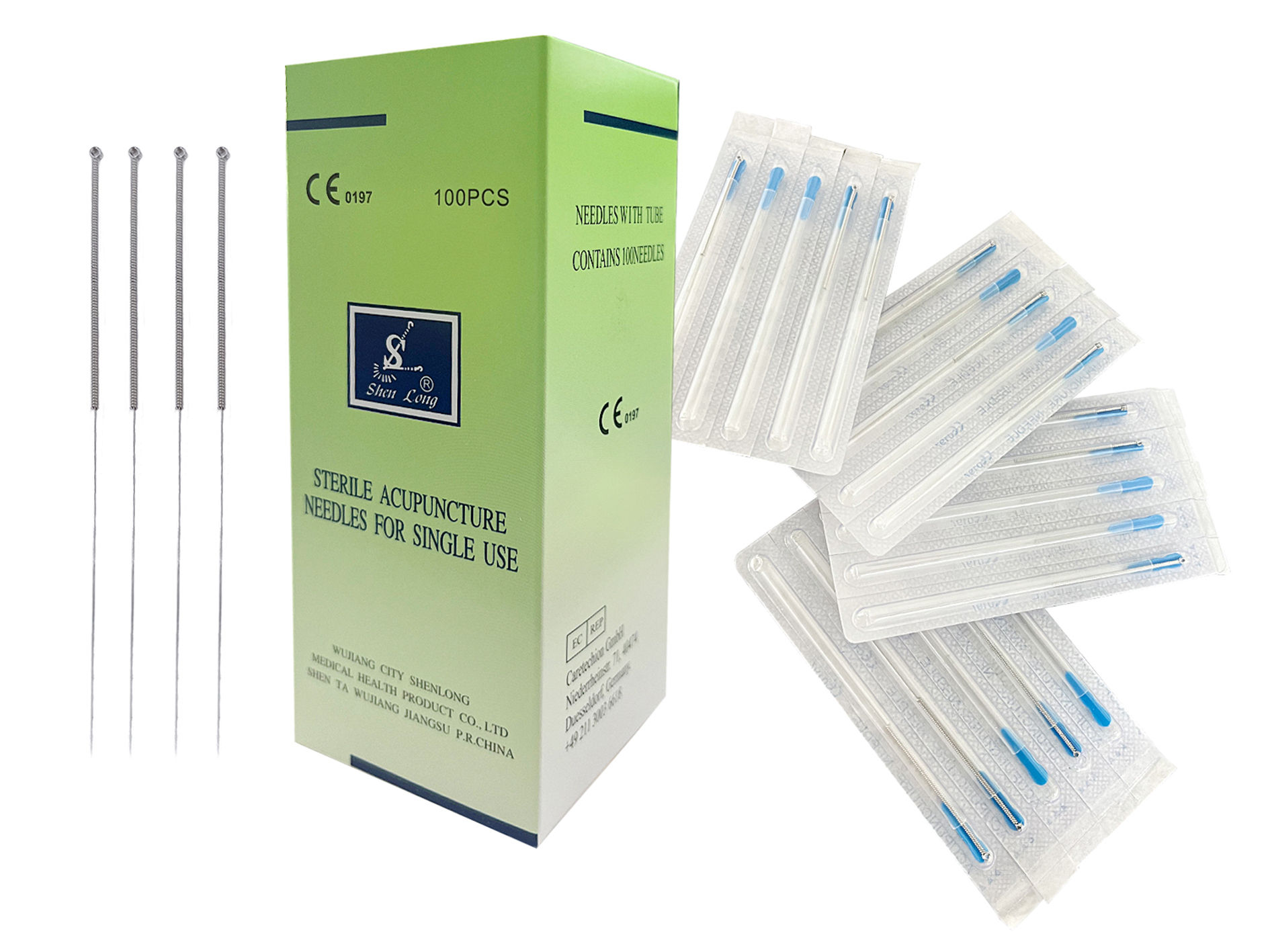 ShenLong brand stainless steel handle acupuncture needles (with individual guide tube, Dialysis paper packing, 100pcs per box) 