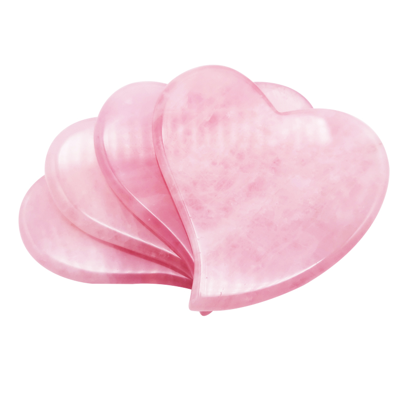 Natural Rose Quartz Guasha Board Heart Shaped Guasha Board Scraping Massage Tool