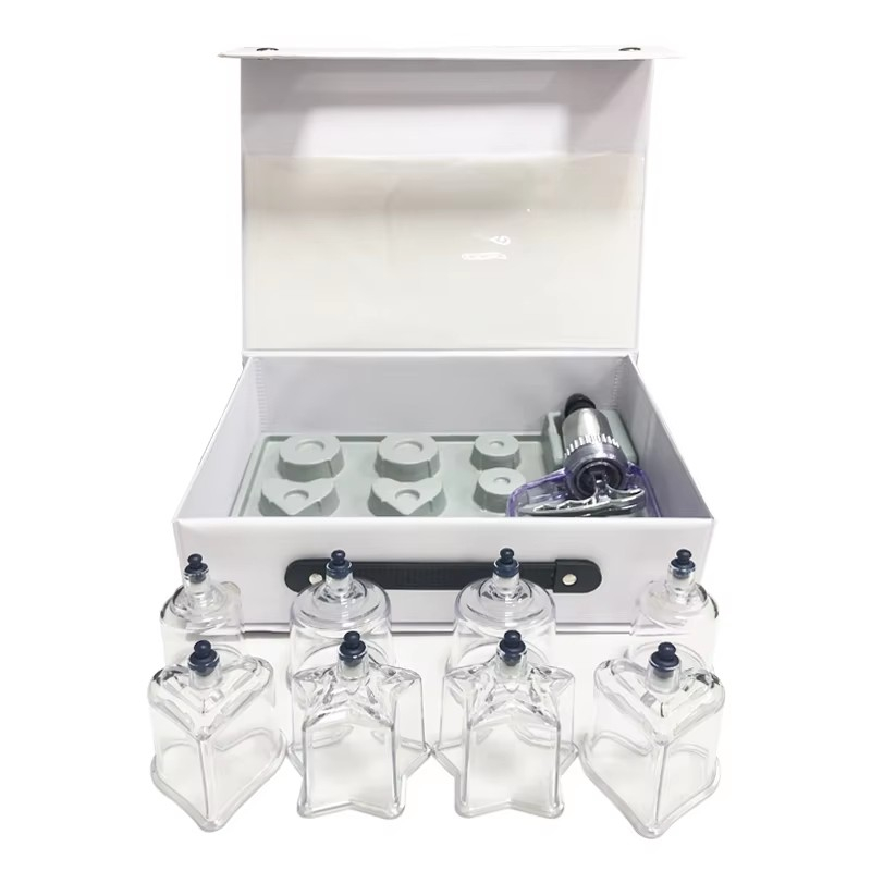 8pcs Heart & Five Star & Circular Chinese Medical Vacuum Cupping KIt Shape Leather Case Cupping Set