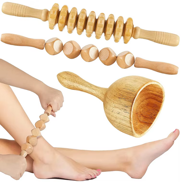 Wood Therapy Massage Tools Kit Home Wooden Roller Gua Sha Manual Fascia Wooden Roller Massager