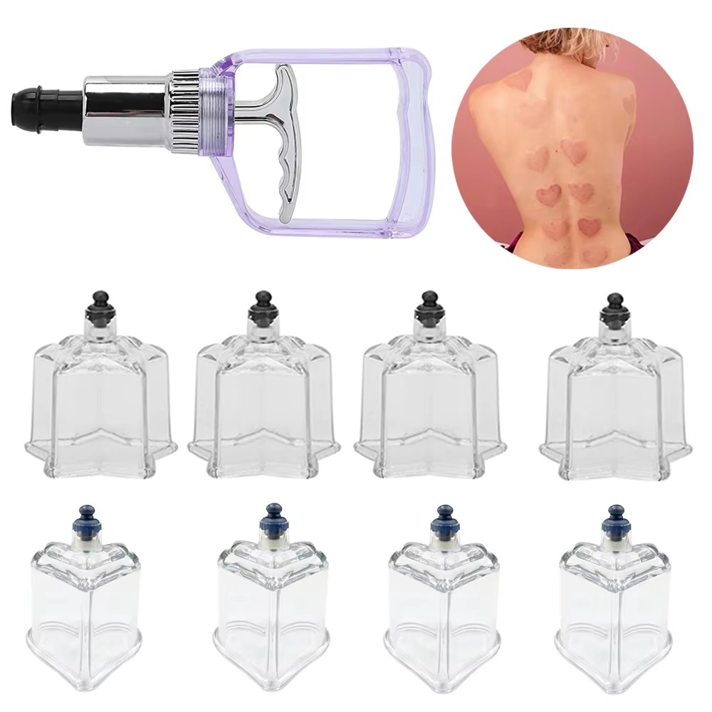 4Pcs Heart and Star Shaped Cupping Cups with Pumb Plastic Vacuum Therapy Set Cupping Kit Massager with Box