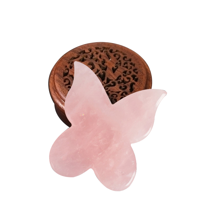 Pure Natural Rose Quartz Butterfly-shaped Facial Jade for Body Rose Quartz Jade Guasha Board