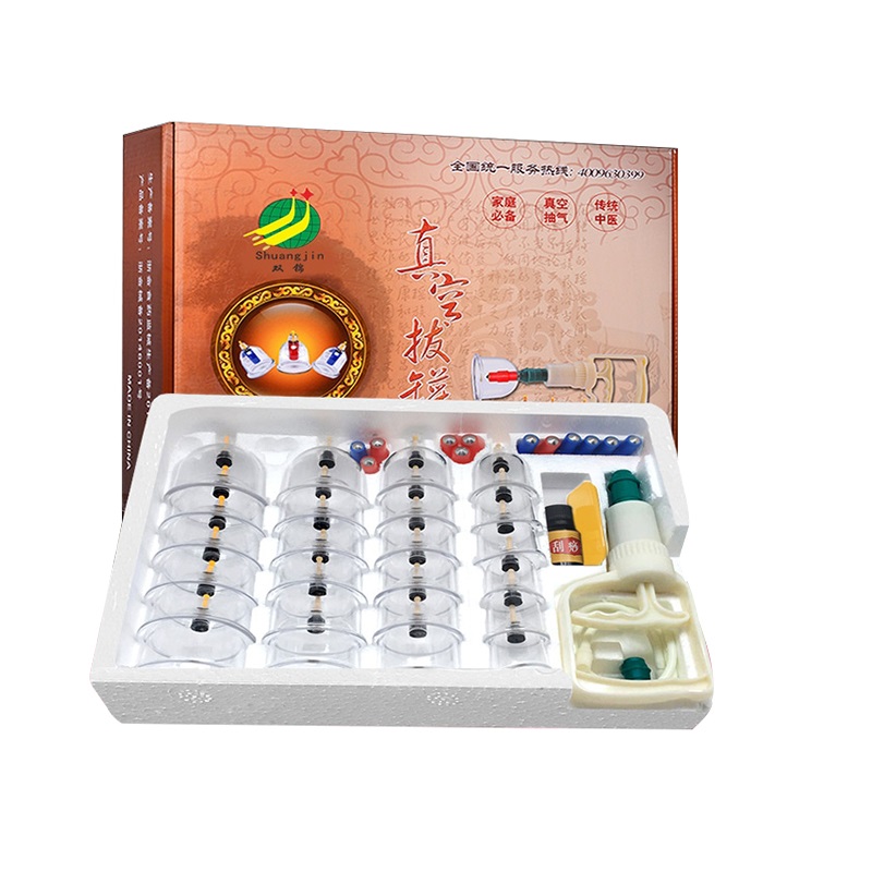 High Quality Shuangjin 24 Cups Vacuum Cuppin Set with Pump Vacuum Suction Cups for Body Cellulite