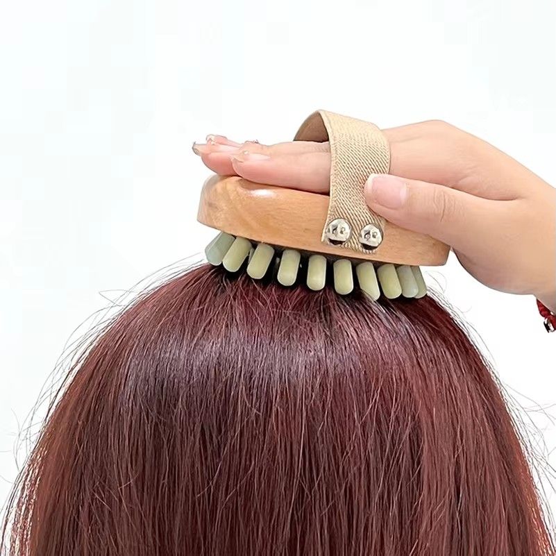 Wholesale Wooden Handle Jade Brush Massage Scalp to Reduce Hair Loss