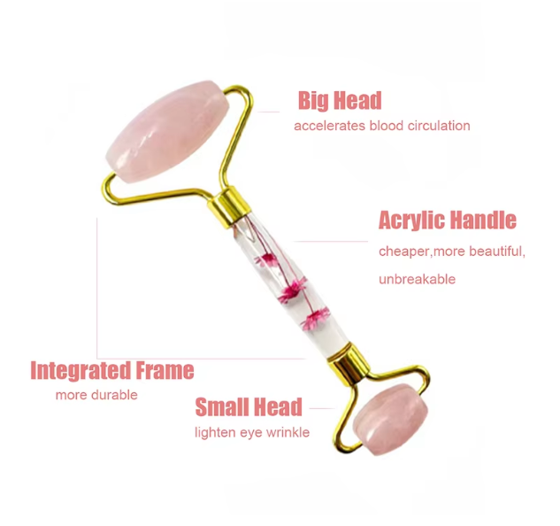 Value Vault 2024 High Quality Roller Massage Natural Anti Aging Transparent Acrylic Handle Rose Quartz Jade Roller