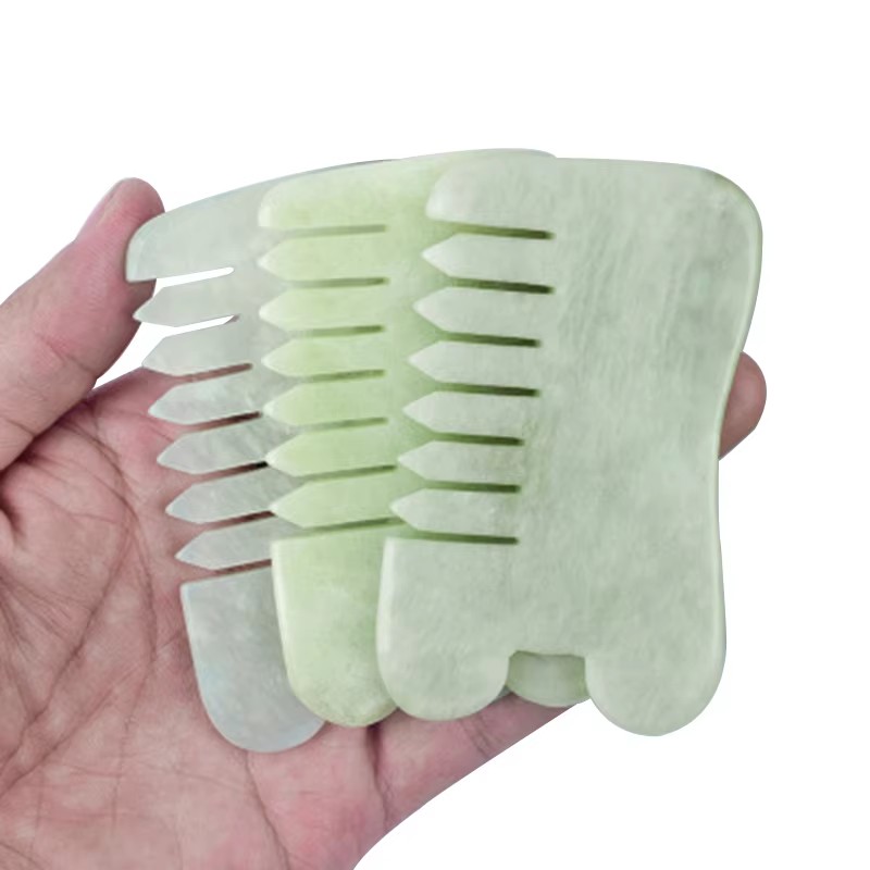 High Quality 100% Natural Jade Comb Xiuyan Jade Massage Tool Natural Light Green Jade Head Massage Tool 