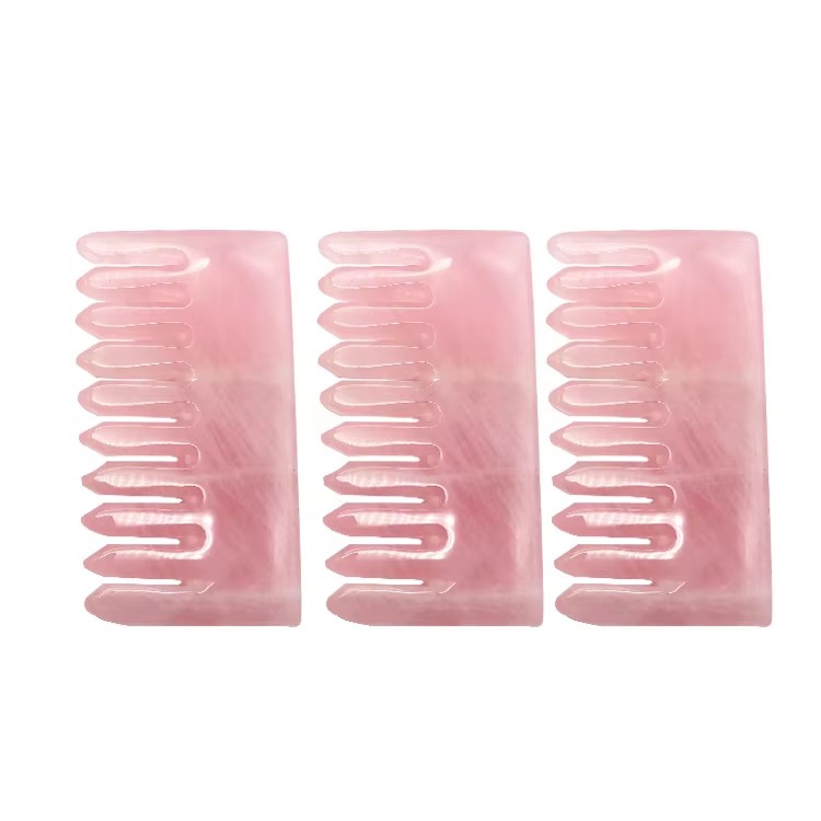 Natural Jade Rose Quartz Crystal Pink Jade Stone Guasha Scalp Head Comb Rose Quartz Hair Massage Comb Head Massage Tool