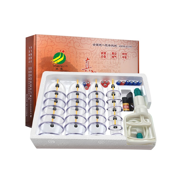 High Quality Shuangjin 24 Cups Vacuum Cuppin Set with Pump Vacuum Suction Cups for Body Cellulite