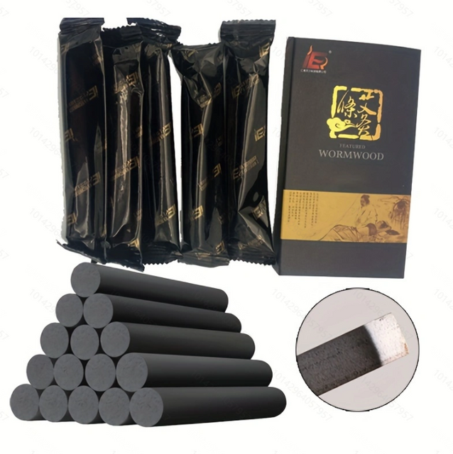 5PCS Smokeless Pure Black Moxa Roll Stick Mugwort Artemisia Traditional Chinese Detox Moxibustion Relaxation Independent Packing Burner Moxibustion Acupuncture Massage