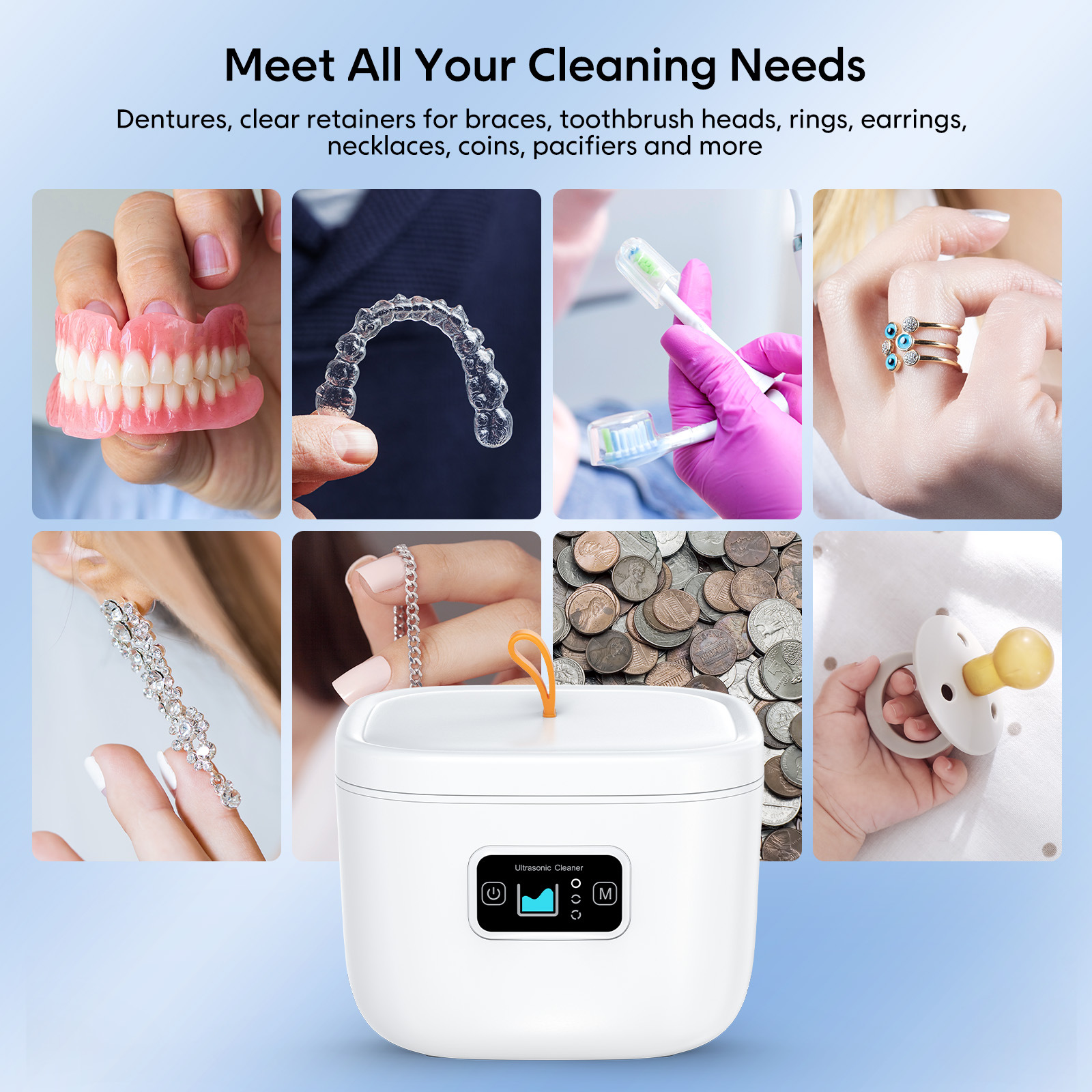 Ultrasonic cleaner Contact braces Dentures retainer Glasses Watch small ultrasonic cleaner