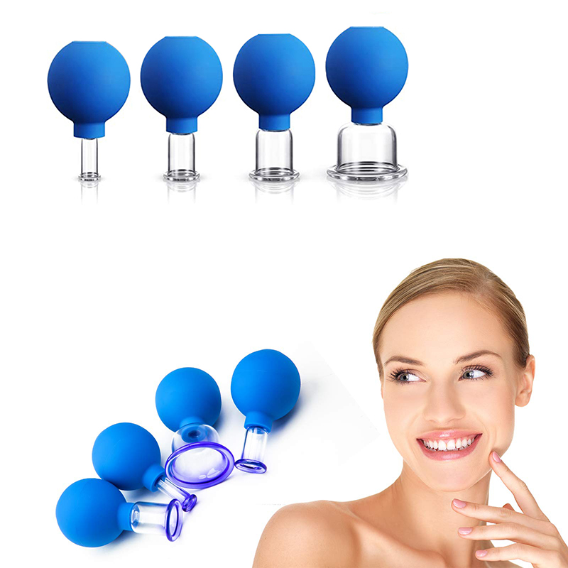 Glass Facial Cupping Glass Silicone Vacuum Suction Massage Cups Anti Cellulite Lymphatic for Eyes Face Body  4PCS