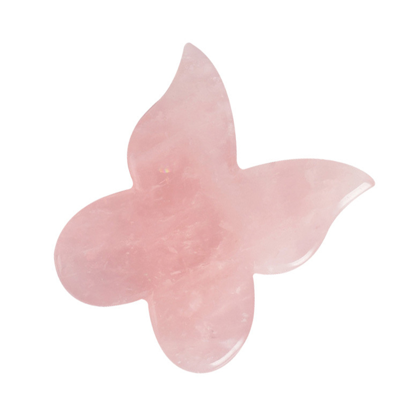 Pure Natural Rose Quartz Butterfly-shaped Facial Jade for Body Rose Quartz Jade Guasha Board