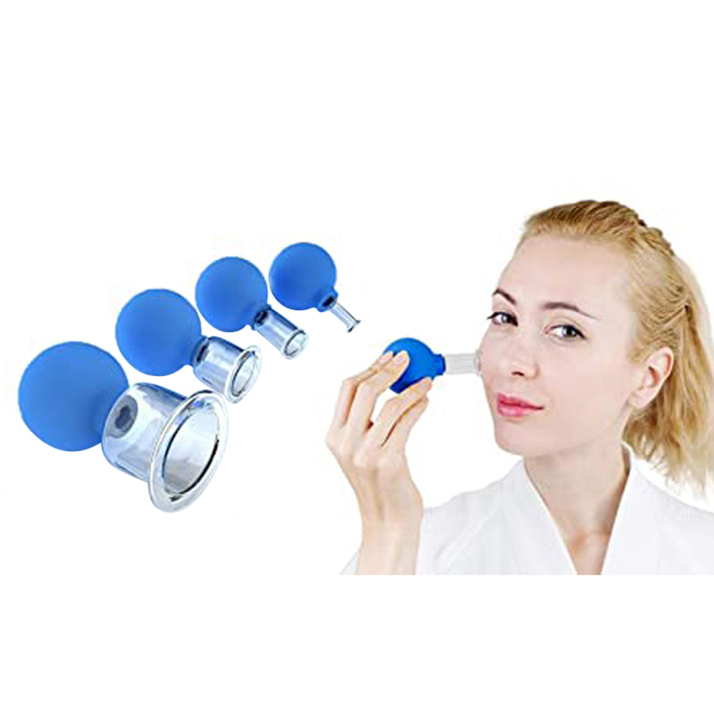 Glass Facial Cupping Glass Silicone Vacuum Suction Massage Cups Anti Cellulite Lymphatic for Eyes Face Body  4PCS