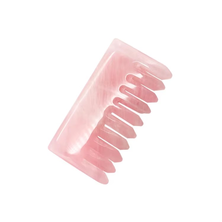 Natural Jade Rose Quartz Crystal Pink Jade Stone Guasha Scalp Head Comb Rose Quartz Hair Massage Comb Head Massage Tool