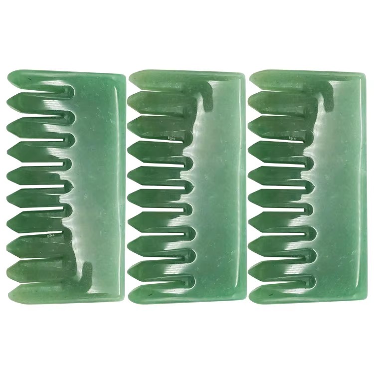 High Quality Natural Jade Green Aventurine Guasha Massage Comb 100% Natural Jade Massager Tool 