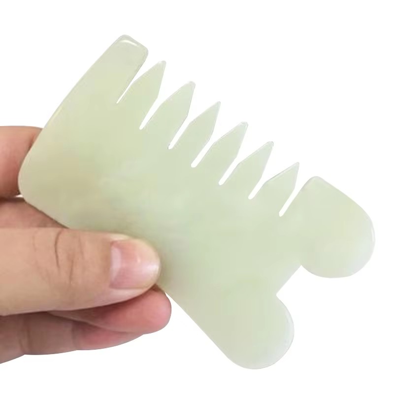 High Quality 100% Natural Jade Comb Xiuyan Jade Massage Tool Natural Light Green Jade Head Massage Tool 