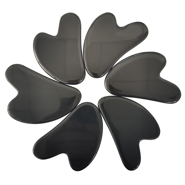 High Quality Natural Obsidian Heart-shaped physiotherapy thin face Scraping Gua sha Board for Facial Body