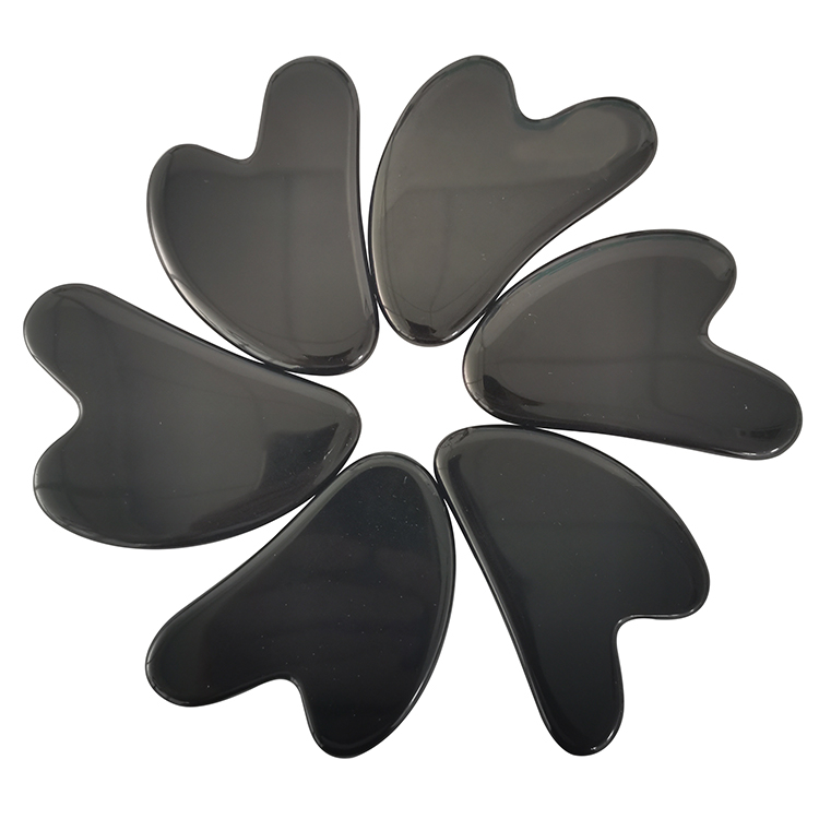 High Quality Natural Obsidian Heart-shaped physiotherapy thin face Scraping Gua sha Board for Facial Body